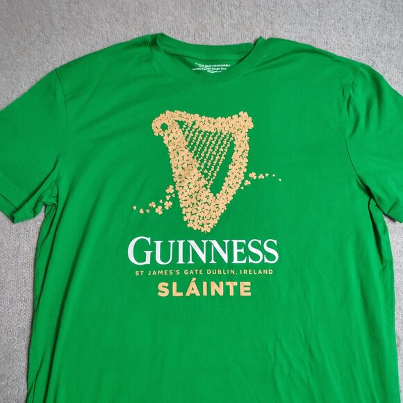Guinness Shirt Size XL Green Harp Slainte Cotton Crewneck Short Sleeve - Picture 3 of 6